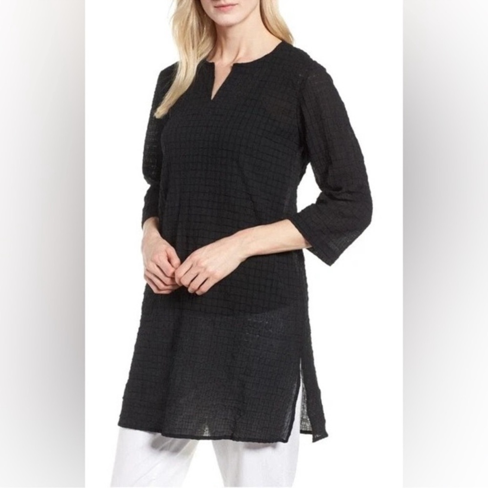 Eileen Fisher black textured dress tunic swim cover size medium